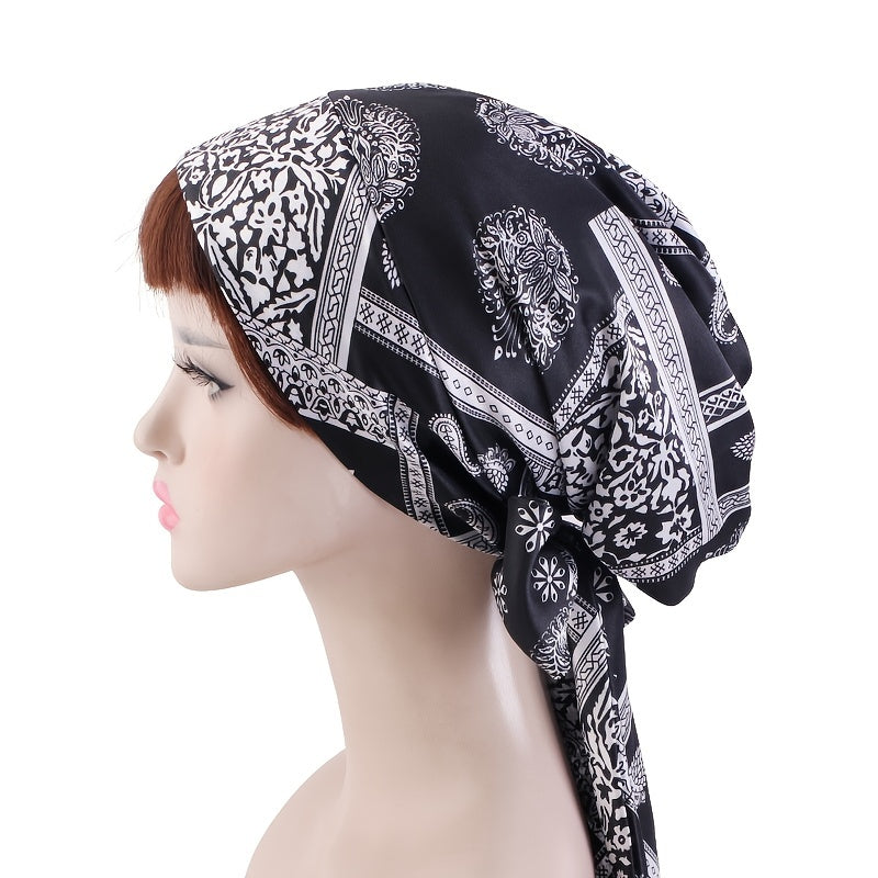 Satin Paisley Print Turban Head Wrap Hijab Scarf