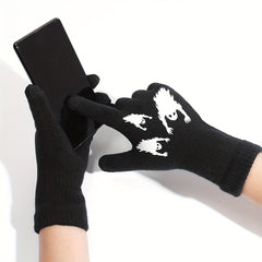 Halloween Ghost Pattern Touch Screen Gloves - Windproof Knitted Gloves