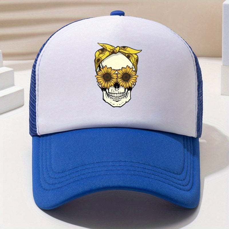 Adjustable Unisex Baseball Cap with Skull Print for Outdoor Sport