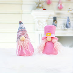 4pcs Pink Christmas Pendant Faceless Dolls Knitted Wool Forest Man Figure