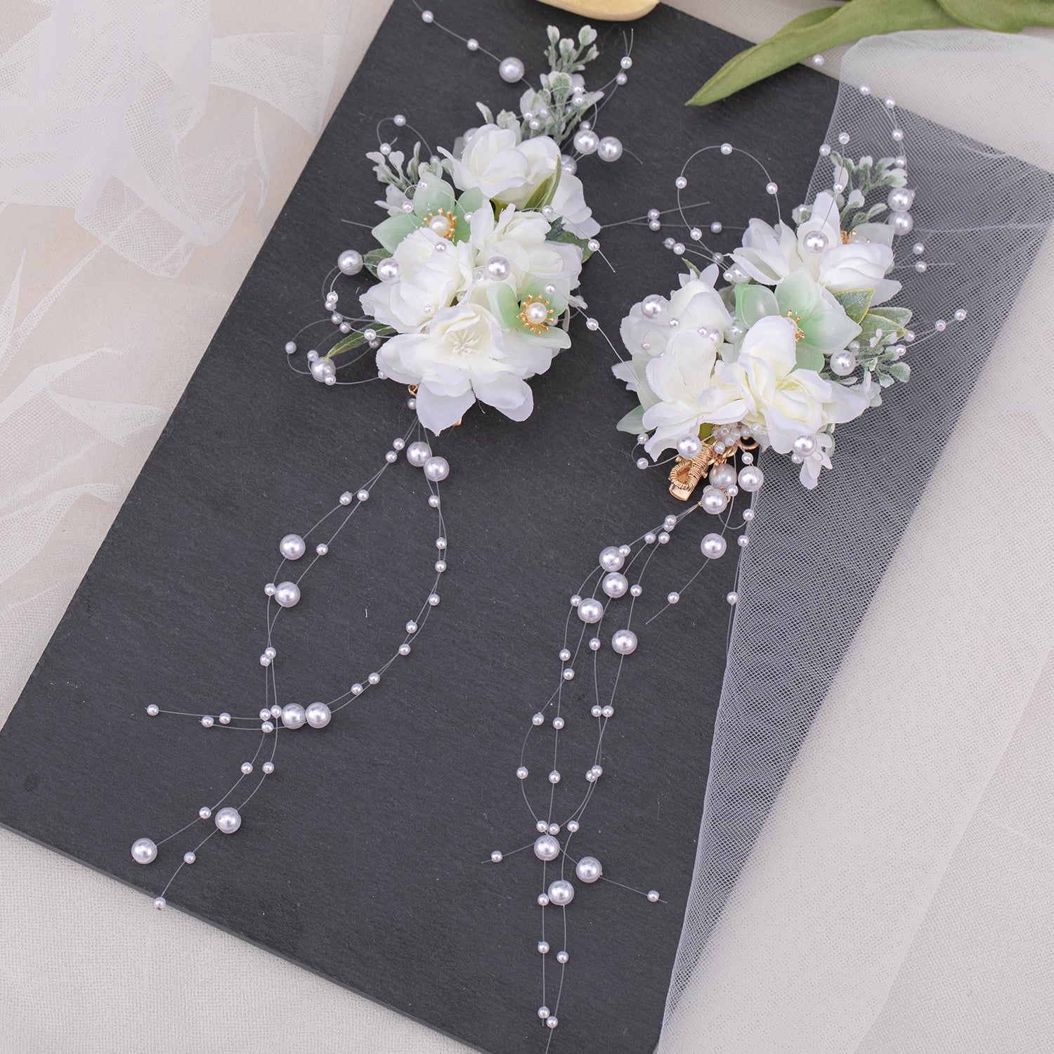 2pcs Flower & Tassel Hair Clip Faux Pearl Barrette Headwear