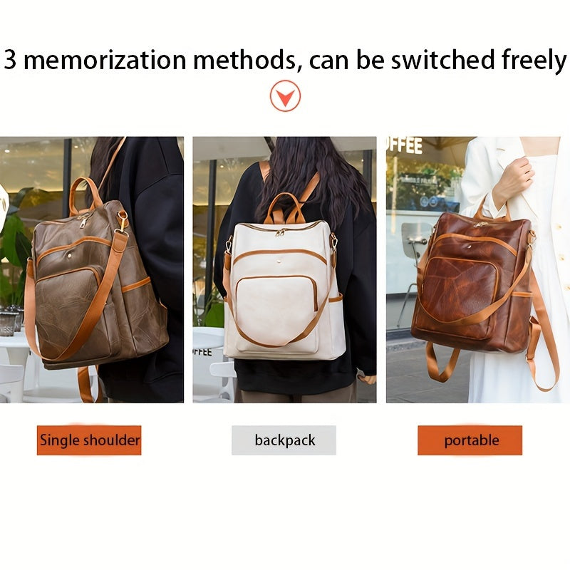 Casual Versatile Women's Backpack Solid PU Leather