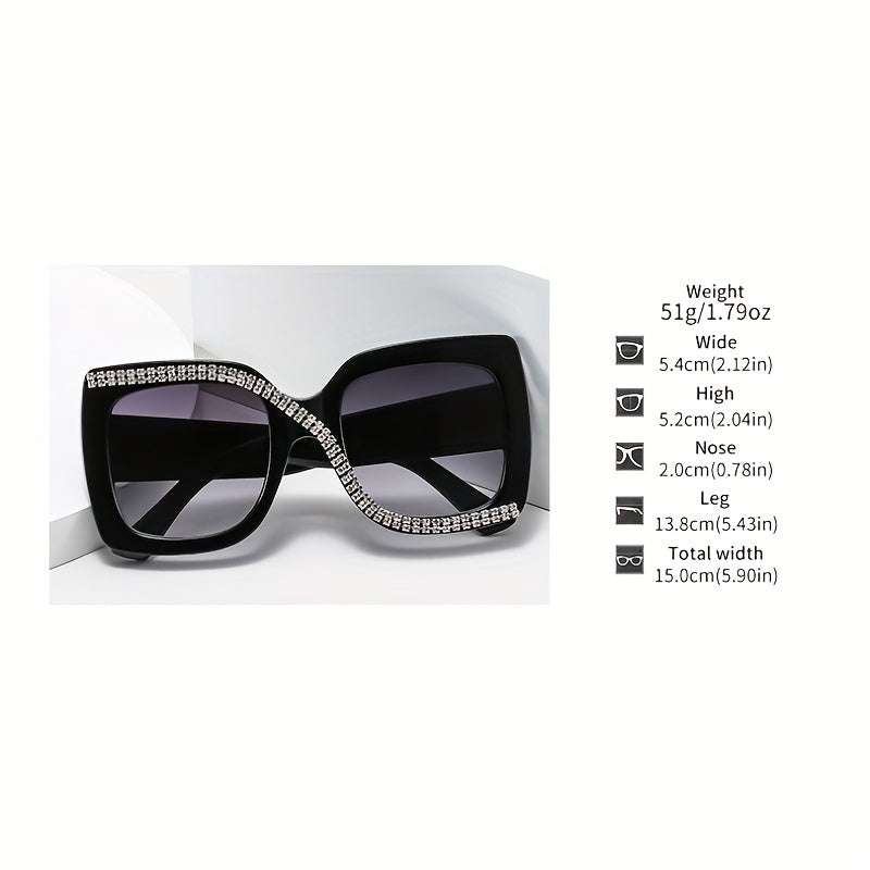 Rhinestone Decor Sunglasses Gradient Mirror Lens UV400