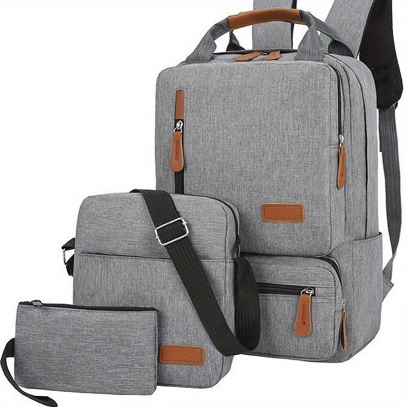 3Pcs Laptop Backpack Set Functional Travel School Bag With Crossbody Bag