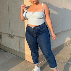  High Rise Straight Leg Jeans