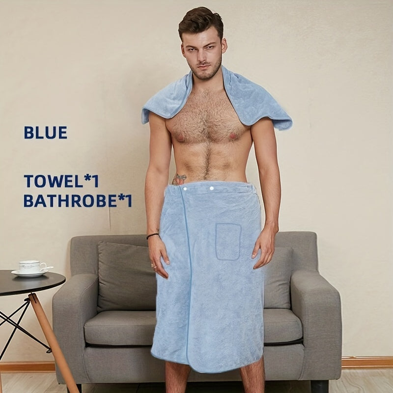 2pcs Men's Microfiber Bathrobe & Hand Towel Set Quick Drying