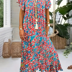  Boho Dress Floral Print V Neck Maxi Dress