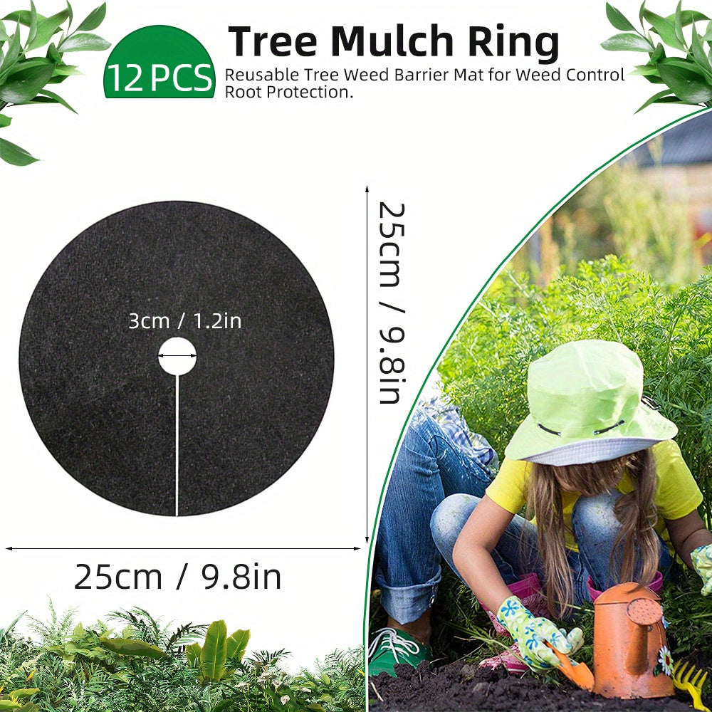 12pcs Reusable Tree Protection Mat Anti Grass Cover for Weed Control