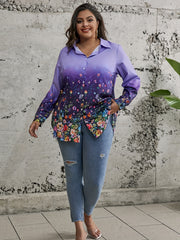  Boho Blouse Floral Print Long Sleeve Button Up Shirt