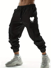 Heart Pattern Side Pockets Joggers Men's Cargo Pants