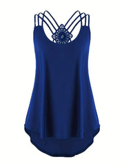 Cross Back Spaghetti Strap Top Crew Neck Sleeveless Cami