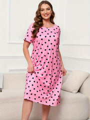  Heart Print Short Sleeve Lounge Dress