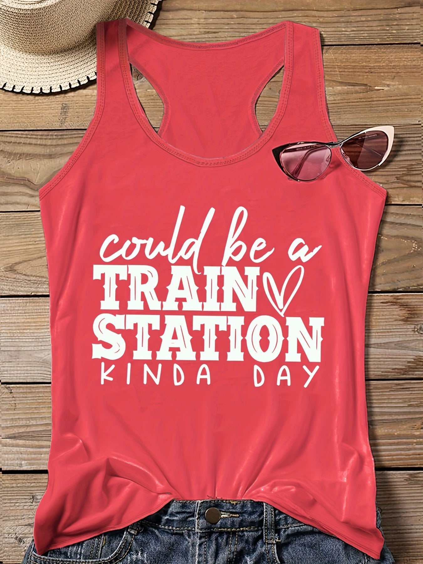  Women's Slogan Print Tank Top Round Neck Vest