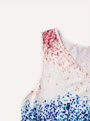  Colorblock Allover Print V Neck Tank Top