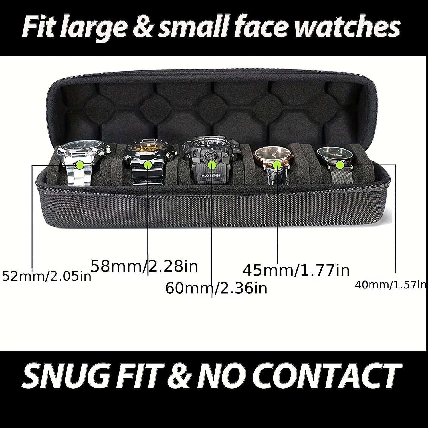 5 Slots Hard Watch Travel Case with Anti-move Watch Pillow