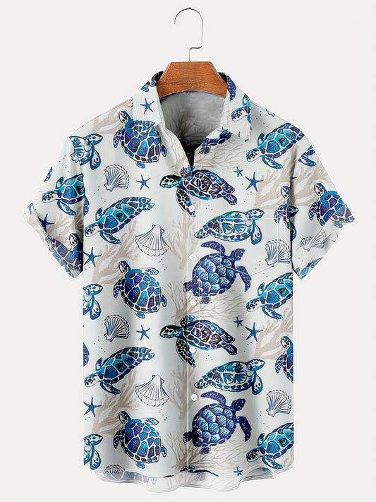Hawaiian Style Turtle Print Men's Short Sleeve Shirt