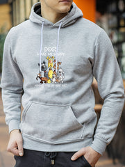 Cartoon Dog Print Hoodie Men's Graphic Pullover Hooded Sweatshirt