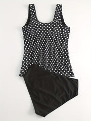  Vacay Tankini Set Women's Plus Dot Print Round Neck High Stretch Tank