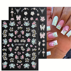 5D Pink Petals Butterfly Nail Stickers French Line Acrylic Spring