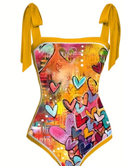  Retro Tankini Set Women's Plus Heart Print Swimsuit