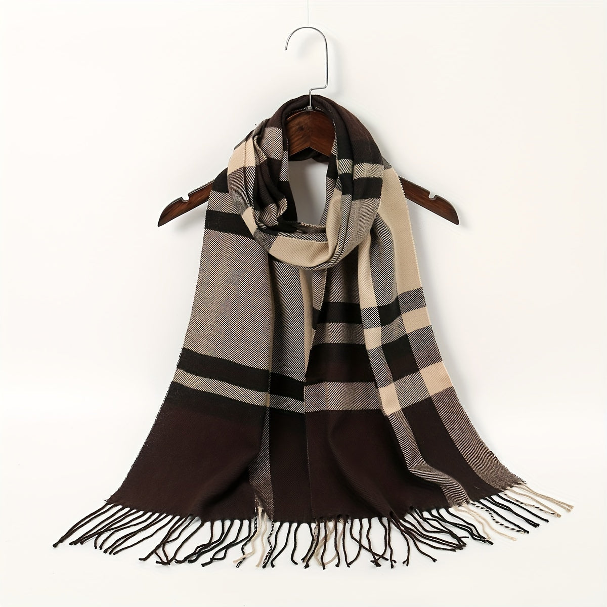 Geometric Plaid Scarf Unisex Warm Sunscreen Scarf Windproof Fringed Shawl