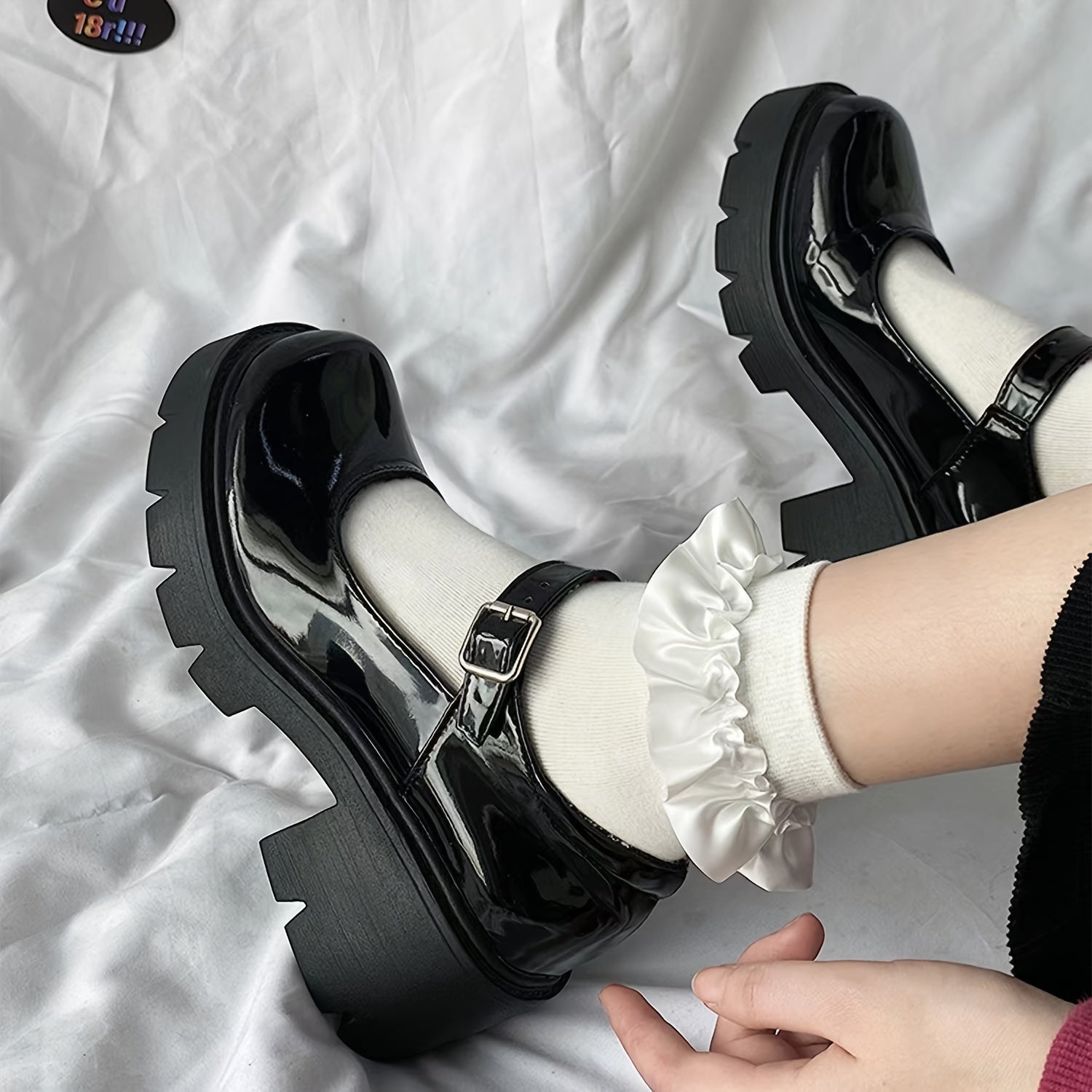 Women's Chunky Heeled Mary Jane Round Toe Patent Leather Loafers