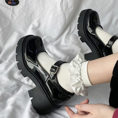 Women's Chunky Heeled Mary Jane Round Toe Patent Leather Loafers