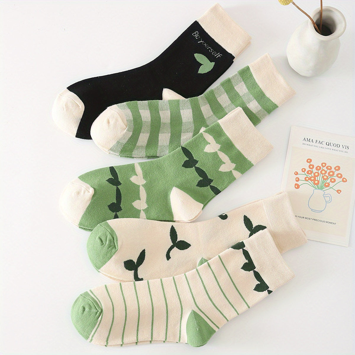 Leaves Print Socks Mid Tube Women's Stockings