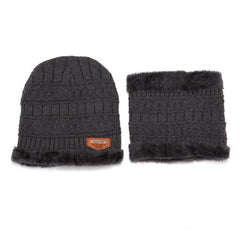 Men's Knitted Plush Beanie Hat Scarf Set