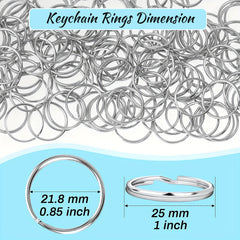20pcs Silver Plated Blank Key Ring Split Rings Bulk 2.54 cm