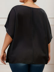  Casual Blouse Women's Plus Solid Bat Sleeve Cowl Neck Top