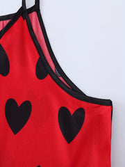 Heart Print Satin Cami Sleep Dress