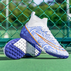 Boy's High Top Turf Football Boots Anti-skid Lace Up TF Soccer Cleats