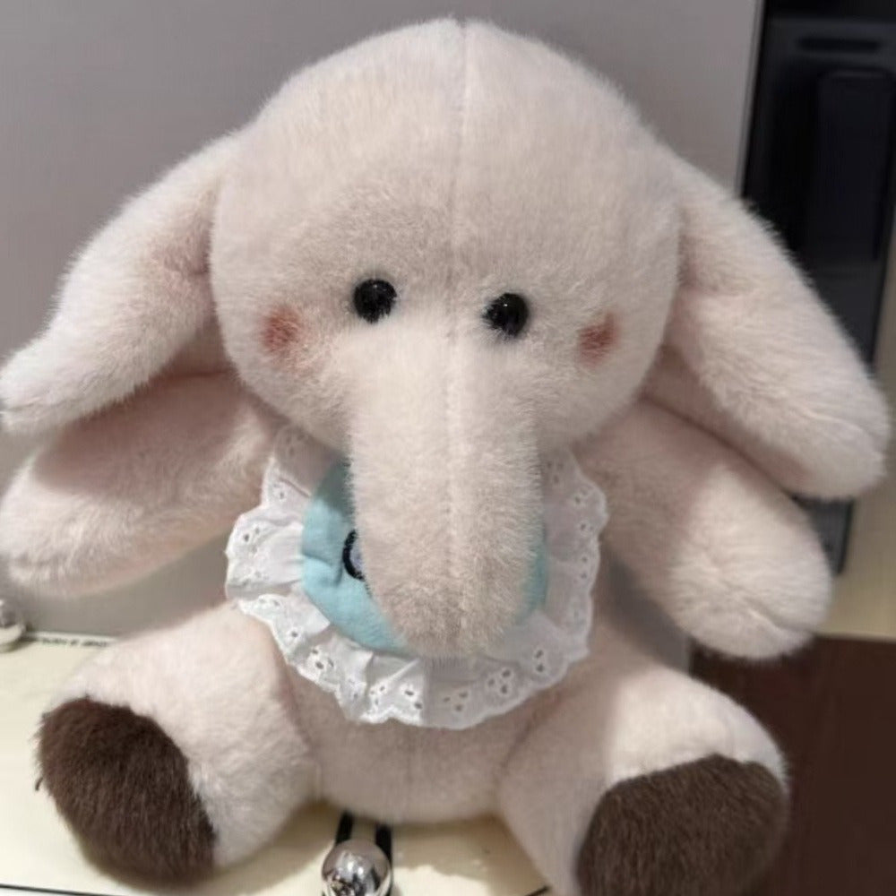 Fluffy Elephant Plush Toy w/ Baby Strap Soft Polyester Material