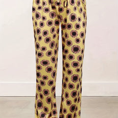Sunflower Print Drawstring High Rise Casual Pants Plus Size