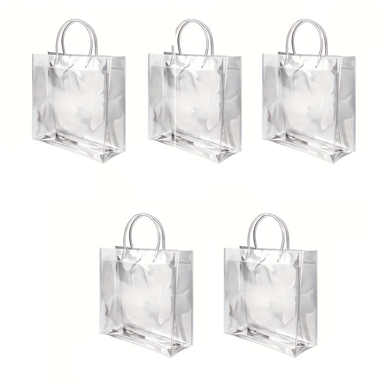 5pcs Transparent Plastic Gift Bags With Handle Reusable PVC Plastic Handbags