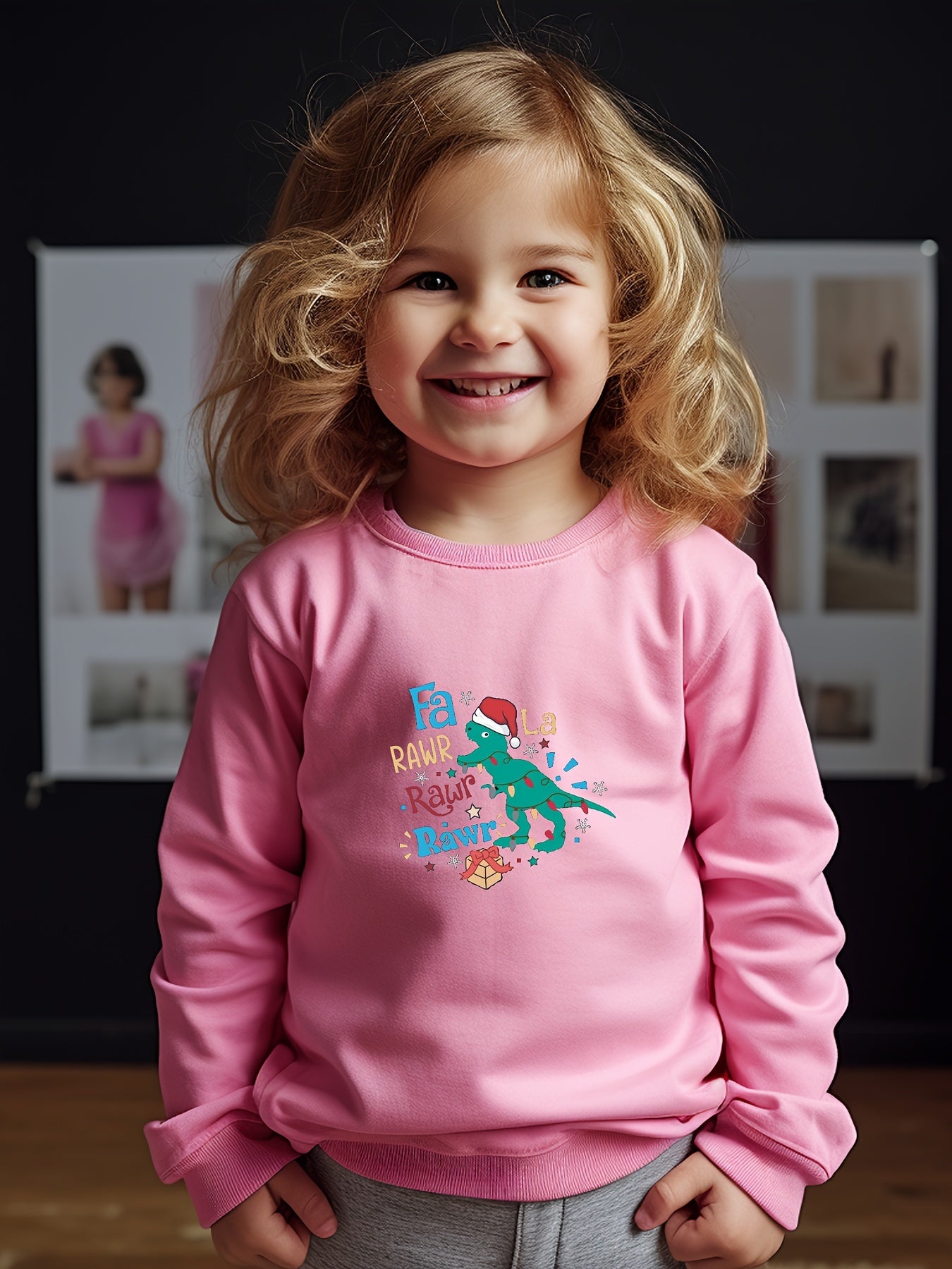 Christmas Dinosaur Pattern Sweatshirt for Toddlers