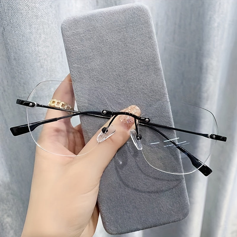 Rimless Anti Light Glasses For Women Men Clear Lens Nearsighted Myopia Glasses