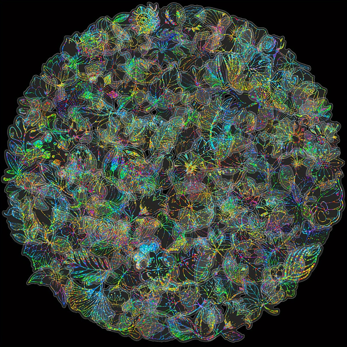 100pcs Holographic Flower & Leaf Stickers for Journals Bikes Helmets
