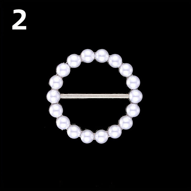 Faux Pearl Round Buckle Women Dress Scarf Pin Brooch