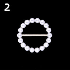 Faux Pearl Round Buckle Women Dress Scarf Pin Brooch