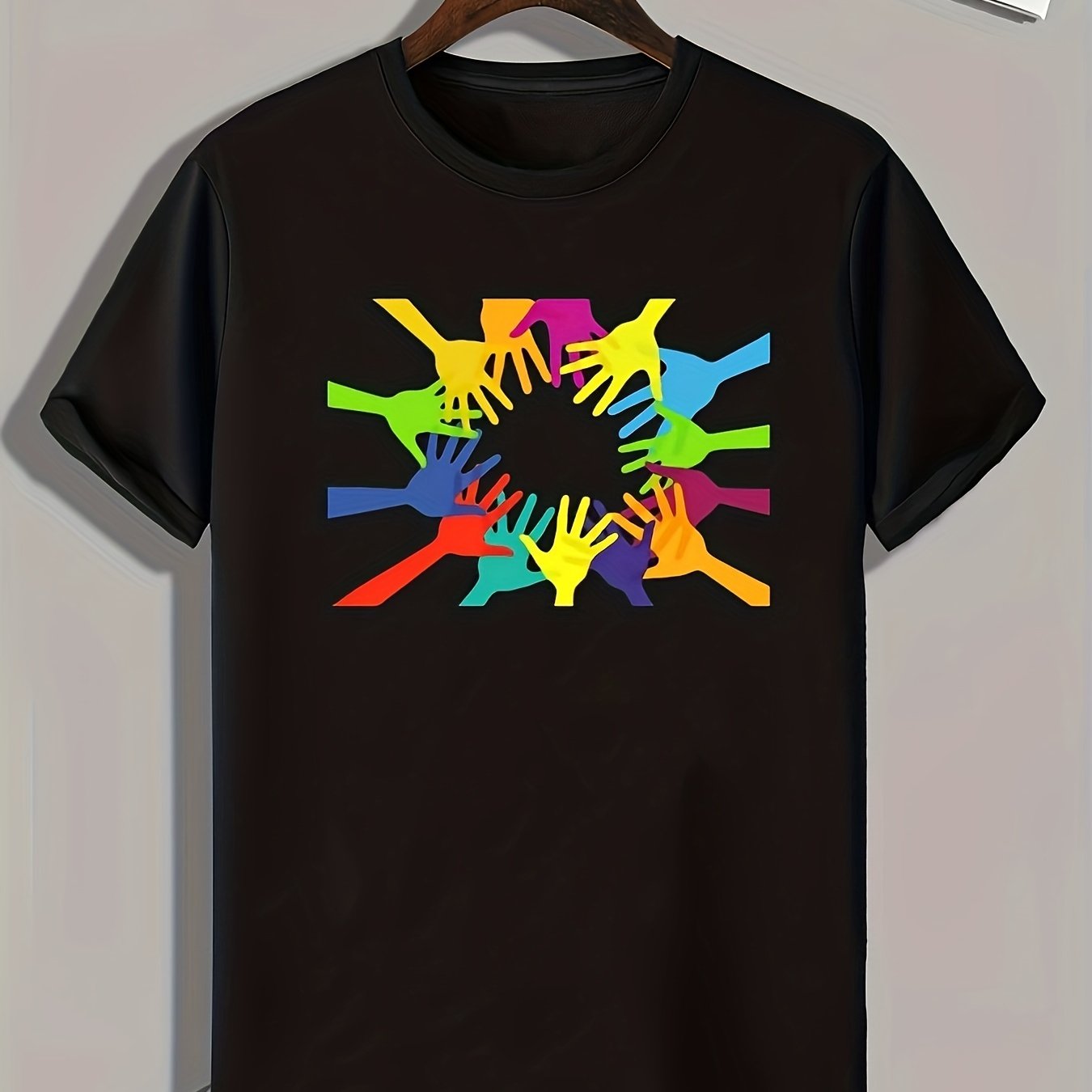 Colorful Hands Print Men's Graphic T-shirt for Summer