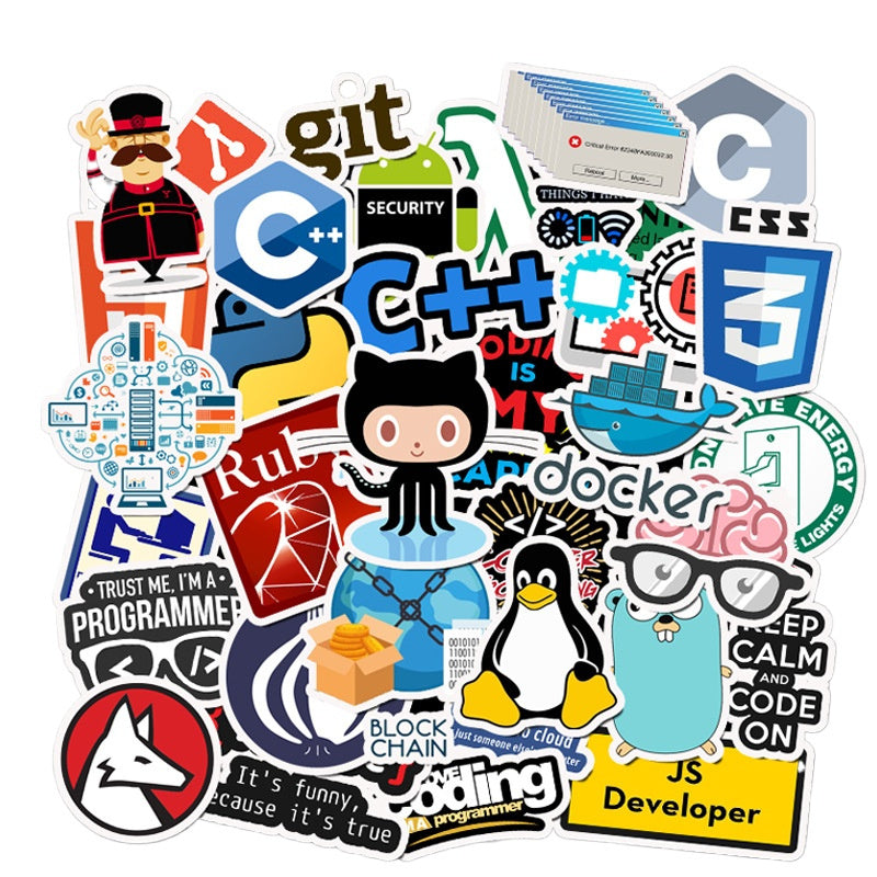50pcs Reusable Vinyl Cartoon Programmer Sticker Pack for Tech Enthusiasts