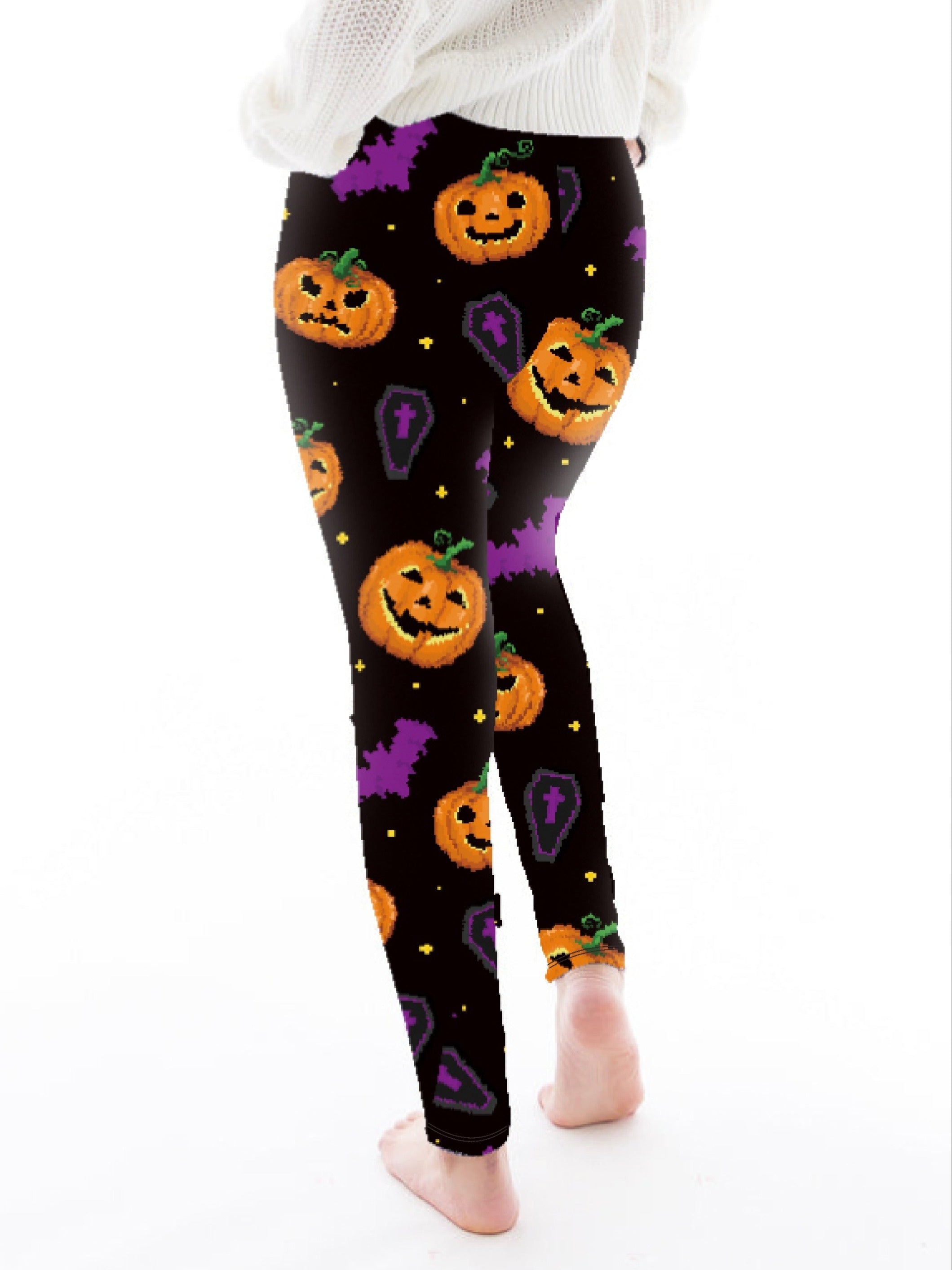  Halloween Leggings All-Over Pumpkin & Bat Print High Rise Leggings
