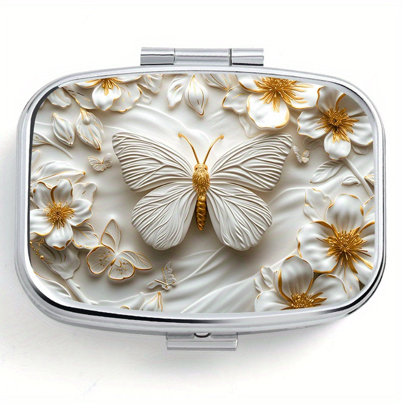 Butterfly Print Square Medicine Box Two Compartment Pill Box