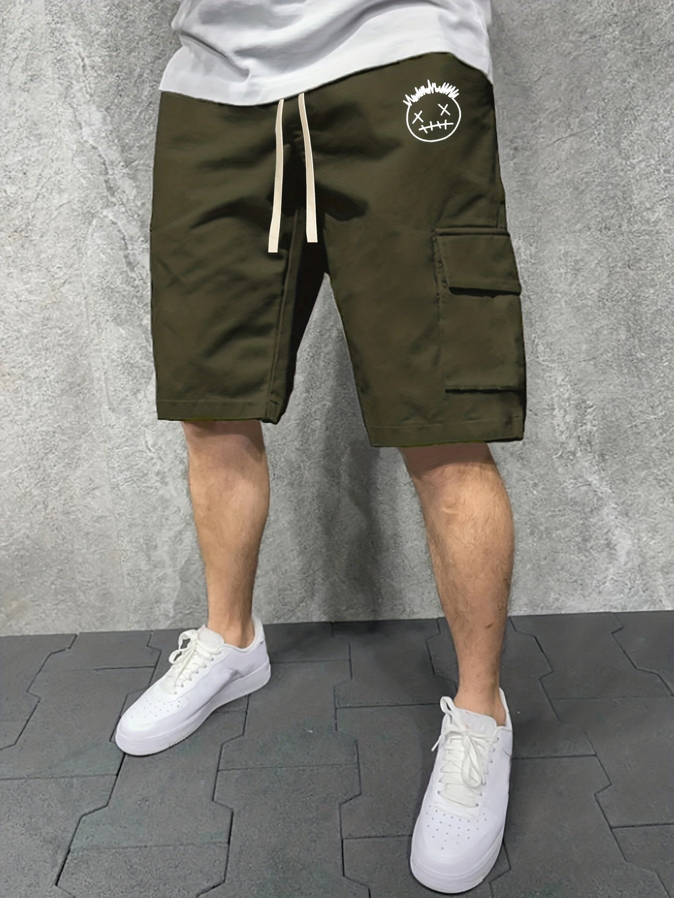Men's Casual Cargo Shorts Solid Stretch Elastic Waist Drawstring Shorts