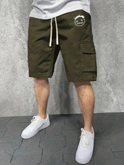 Men's Casual Cargo Shorts Solid Stretch Elastic Waist Drawstring Shorts
