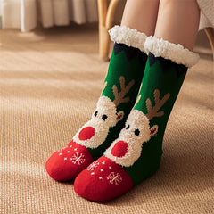 Christmas Elk Pattern Socks Warm Plush Lined Home Socks Women's Stockings