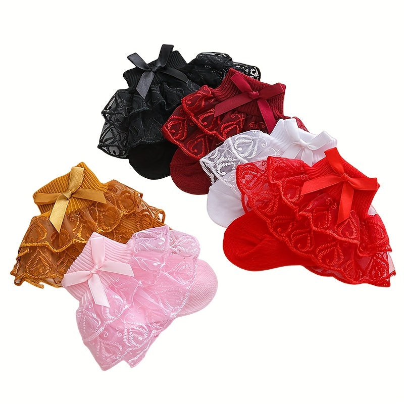 2pairs Lace Bow Ruffled Socks for Baby Girls