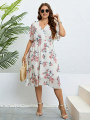  Floral Print Flutter Sleeve Midi Dress